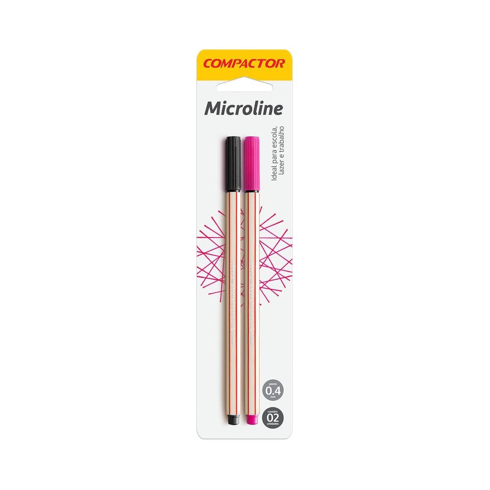 Caneta Hidrográfica Compactor Microline 0.4mm Preta e Rosa 2 Unidades