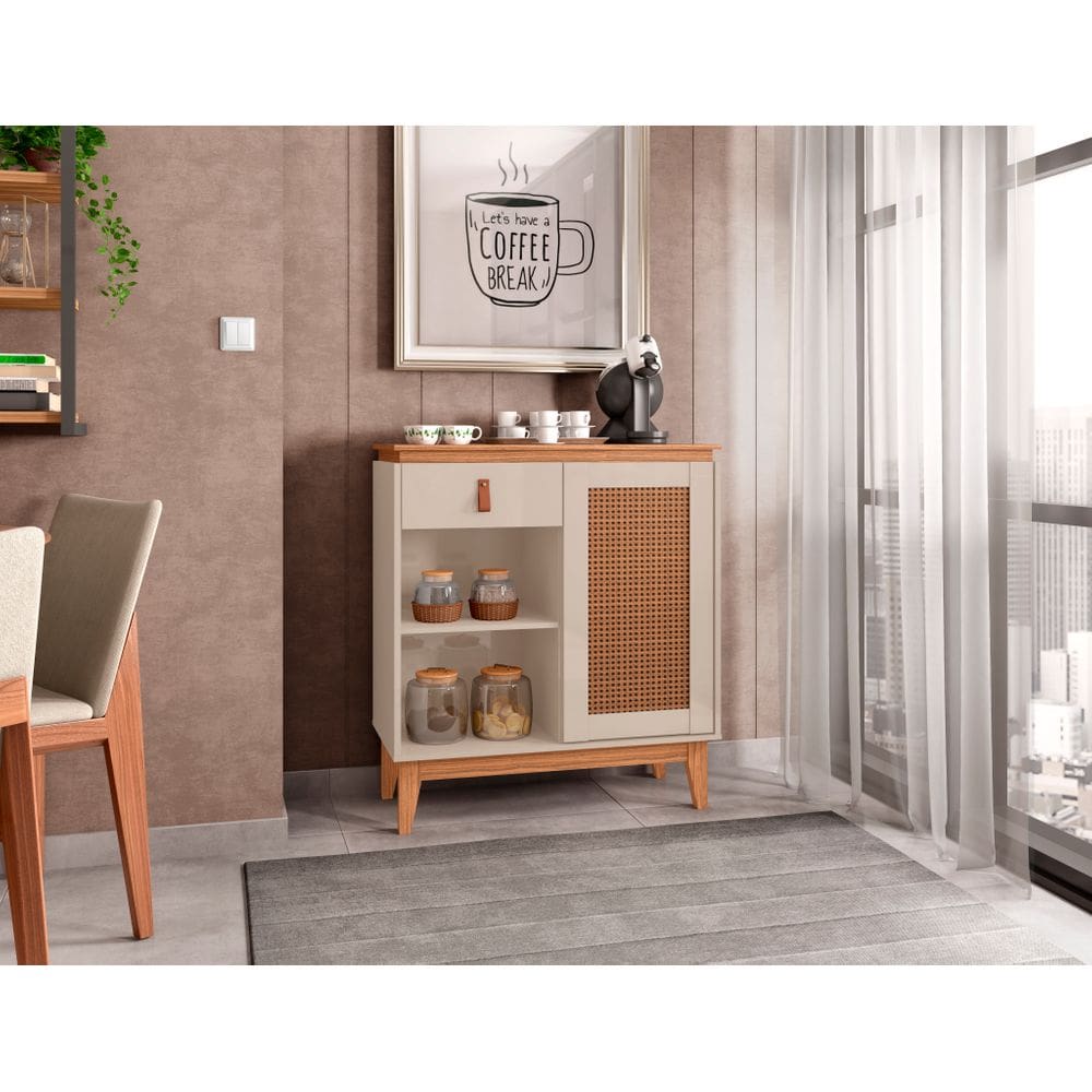 Aparador Café Rubi 1 Porta 1 Gaveta OffWhite com Noce - Rede Móveis