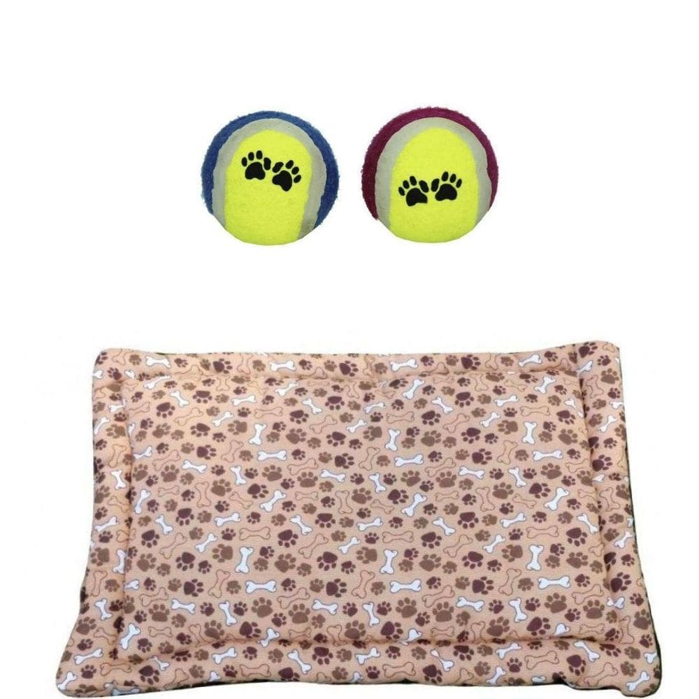 Kit Para Cães E Gatos - 1 Colchonete M E 1 Bola Tênis Marrom