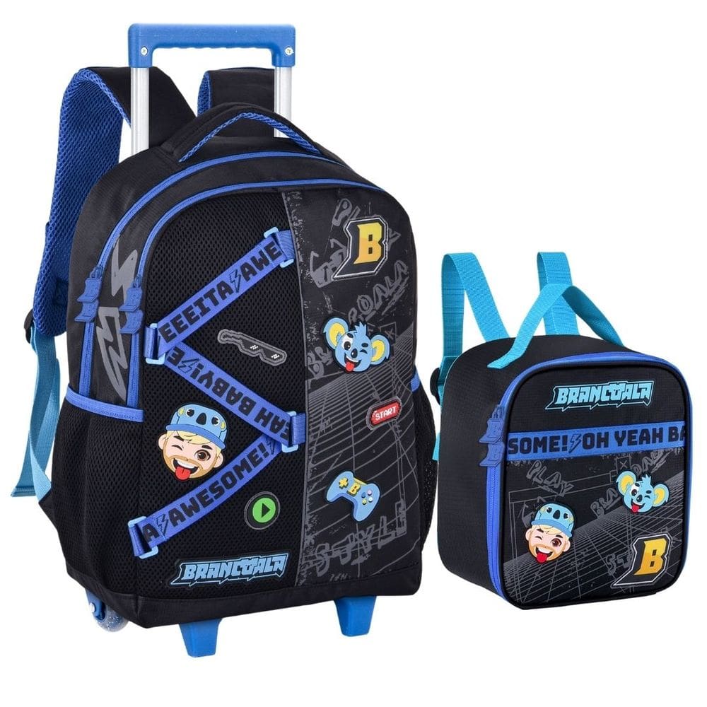Kit Mochila Rodinha Lancheira Infantil Youtuber Brancoala