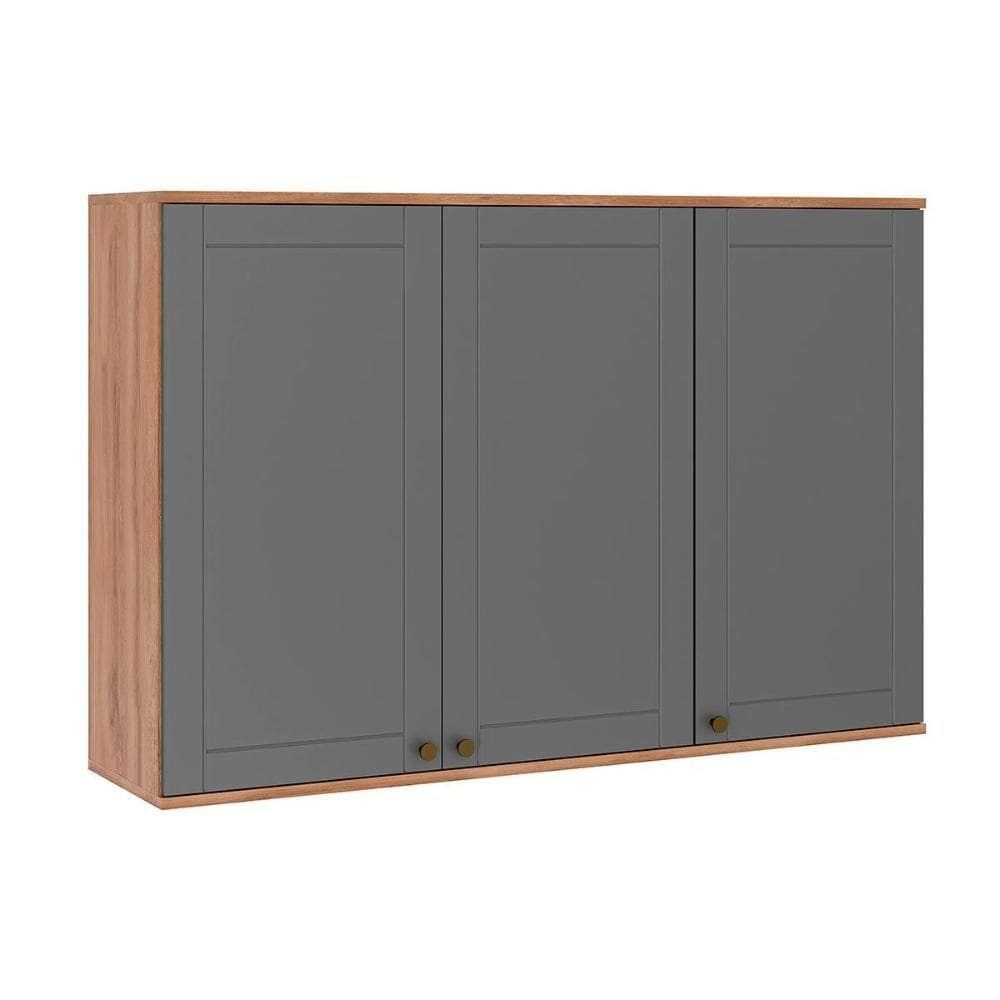 Armário Aéreo Cozinha Modulado Bella 2601 Com 3 Portas 120cm Nogal Cinza