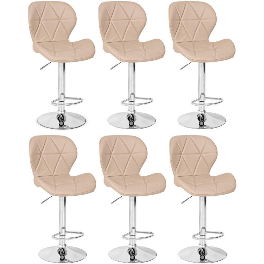 Kit 06 Banquetas Slim Estofada Giratória Com Regulagem De Altura - Nude