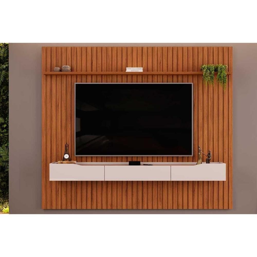 Estante P- Sala Até 85 Pol Pratic Ripado C- 3 Gavetas 250x240cm Freijó-off White - Dj Móveis