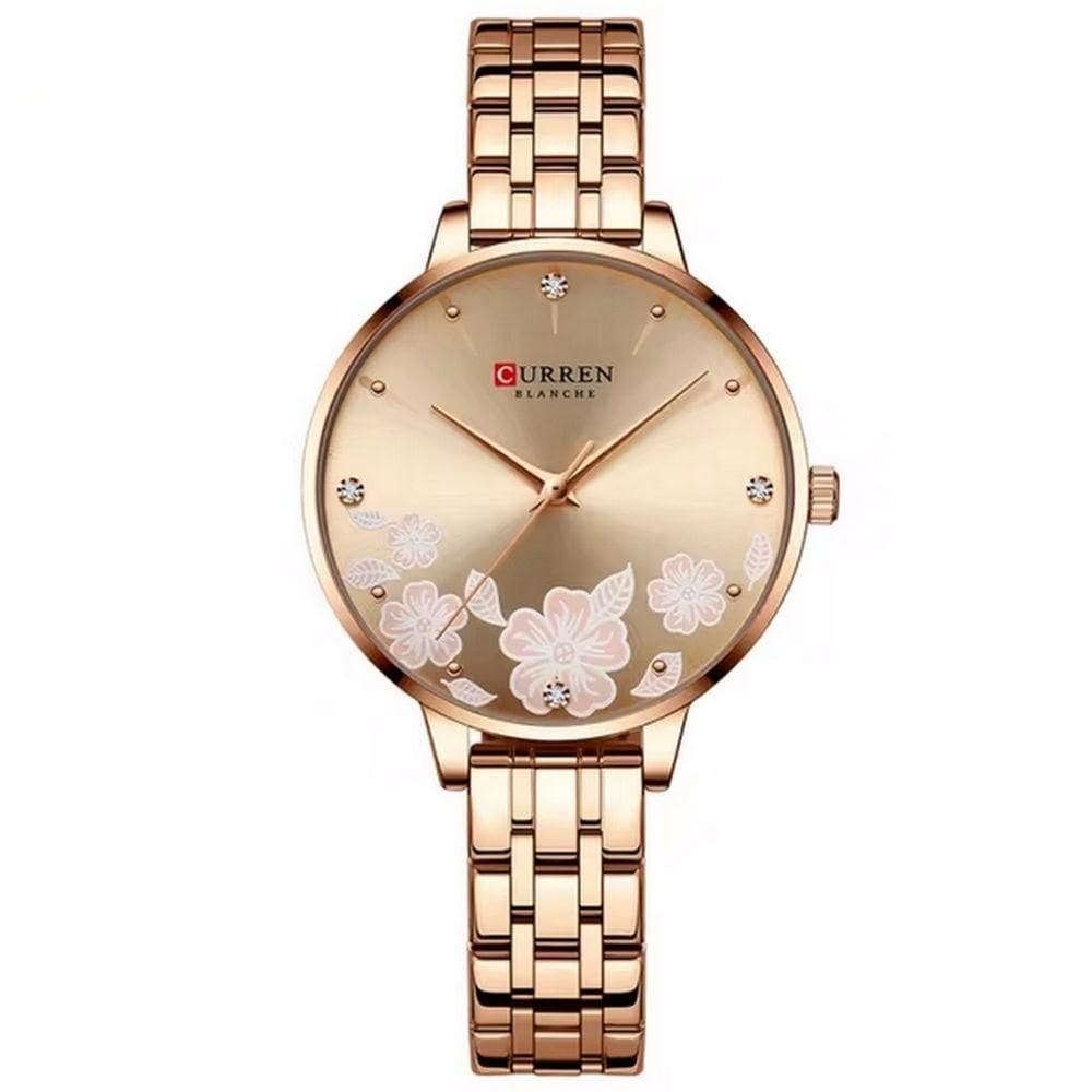 Relógio Feminino Em Aço Inoxidável De Quartzo Ultra Fino Romântico Impermeavel 3atm Rosa