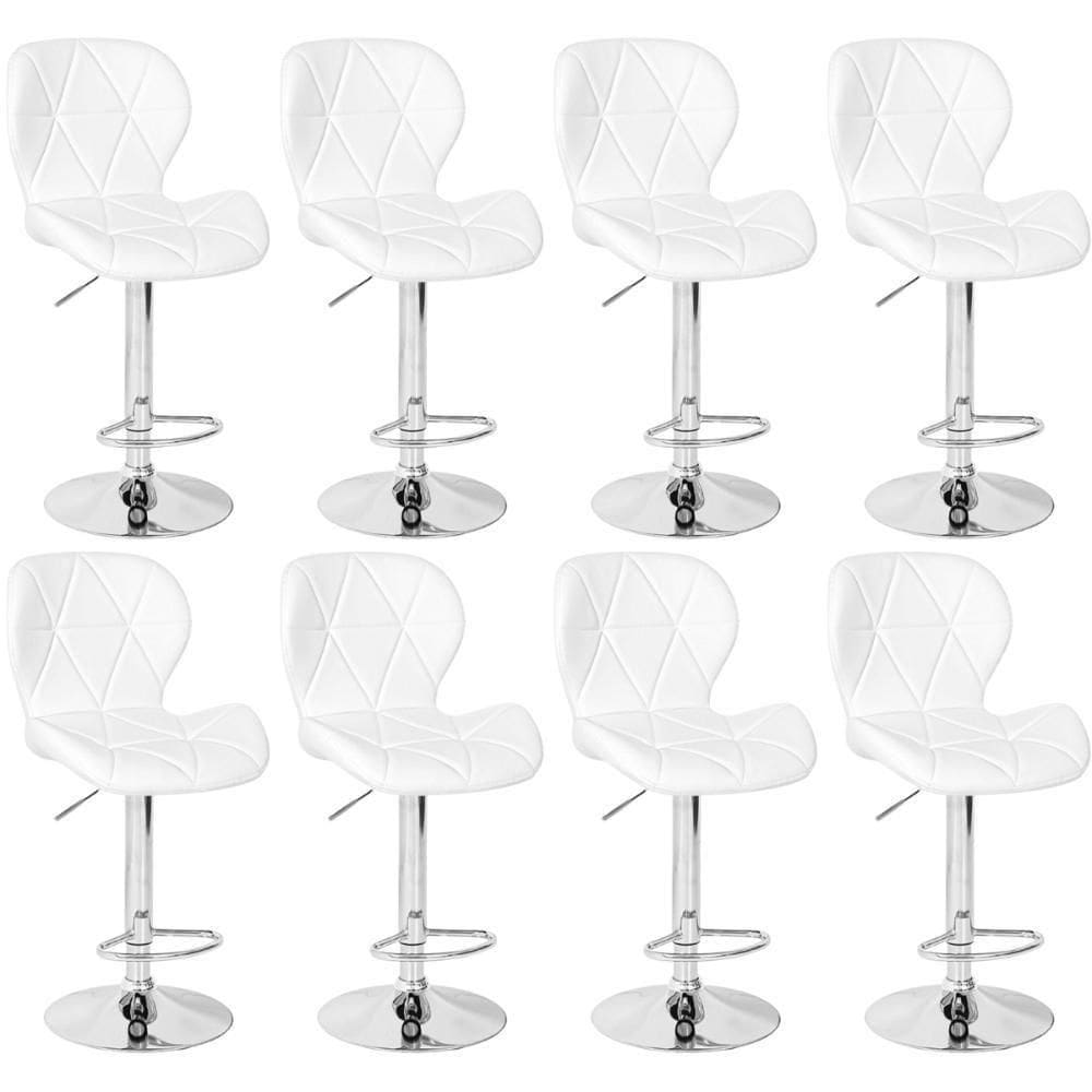 Kit 08 Banquetas Slim Estofada Giratória Com Regulagem De Altura - Branco