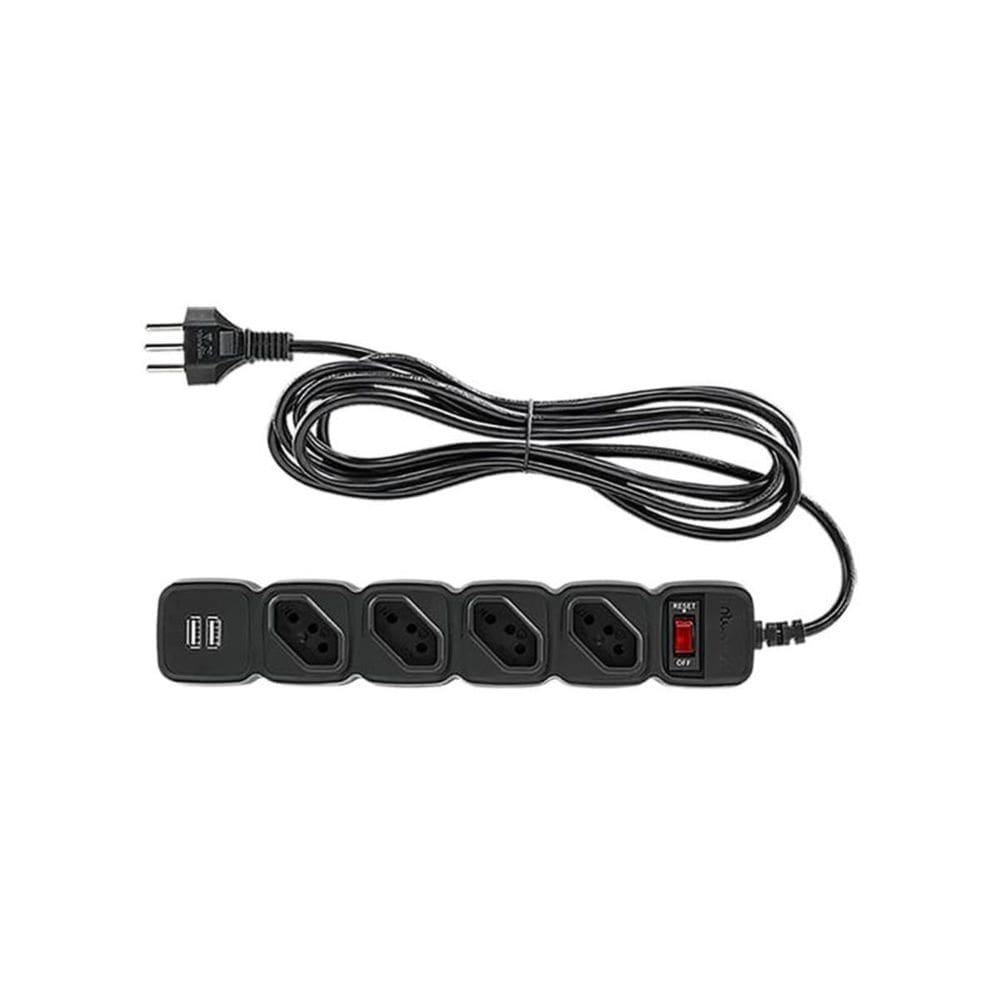 Protetor Eletronico Com 4 Tomadas E 2 Usb - Epe 204 Usb Pt+
