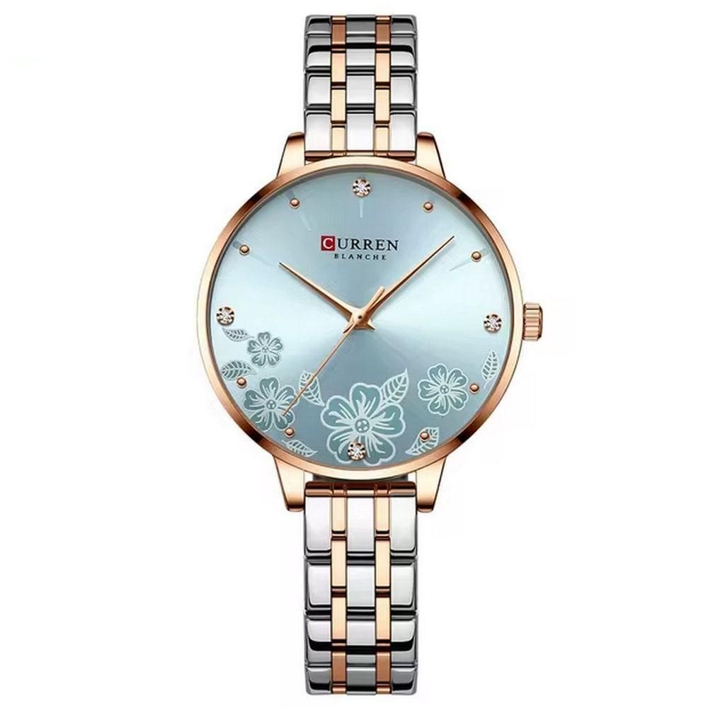 Relógio Feminino Em Aço Inoxidável De Quartzo Ultra Fino Romântico Impermeavel 3atm Azul