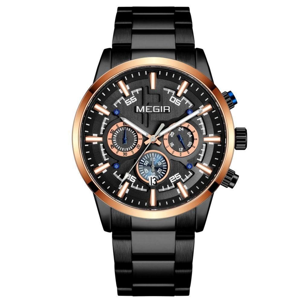 Relógio De Pulso Masculino Com Pulseira De Aço Inoxidáve Com Data Automática Impermeavel 3atm Preto