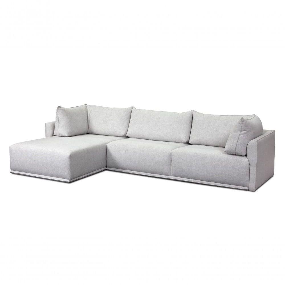 Sofa 03 Lugares 3,14mt Com Chaise Long Estofado Cinza Loah Cinza