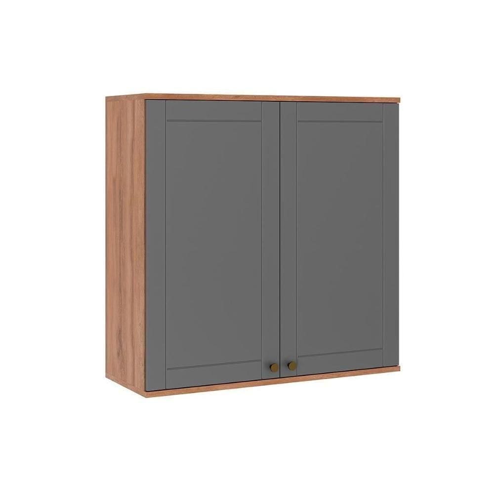 Armário Aéreo Cozinha Modulado Bella 2602 Com 2 Portas 80cm Nogal Cinza