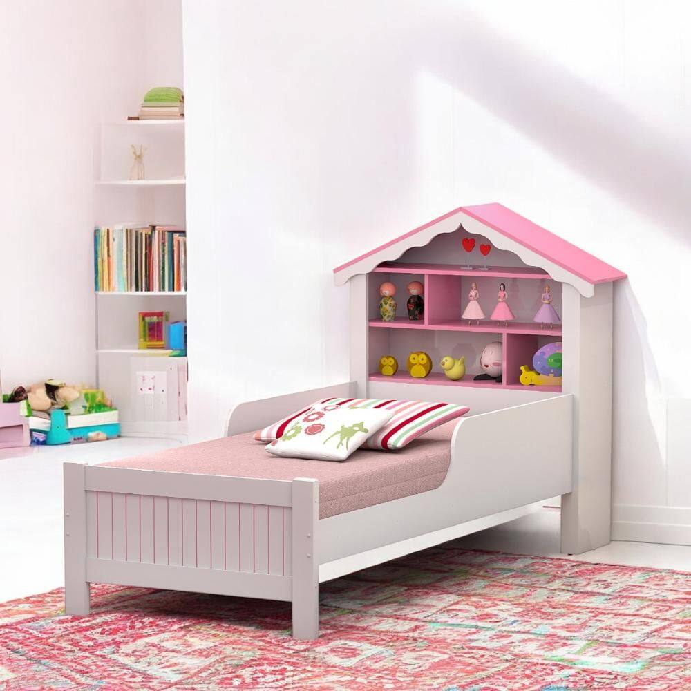 Cama Solteiro Casinha Princesa Branca e Rosa com Colchão