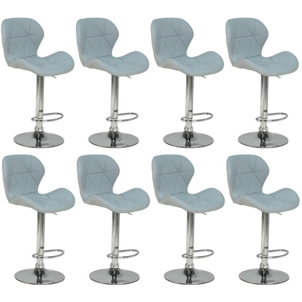 Kit 08 Banquetas Slim Estofada Giratória Com Regulagem De Altura - Cinza