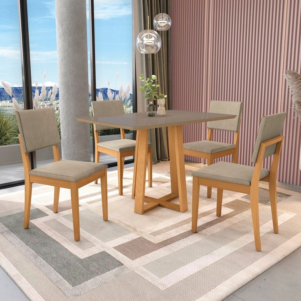 Conjunto Mesa Elma com 4 Cadeiras em Madeira Maciça Amendoa