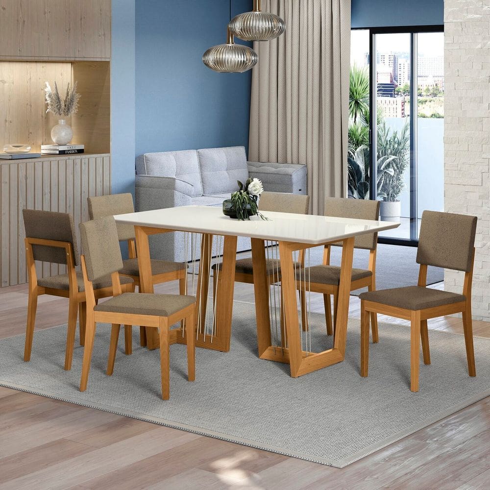Conjunto Mesa Clara com 6 Cadeiras em Madeira Maciça Cinza