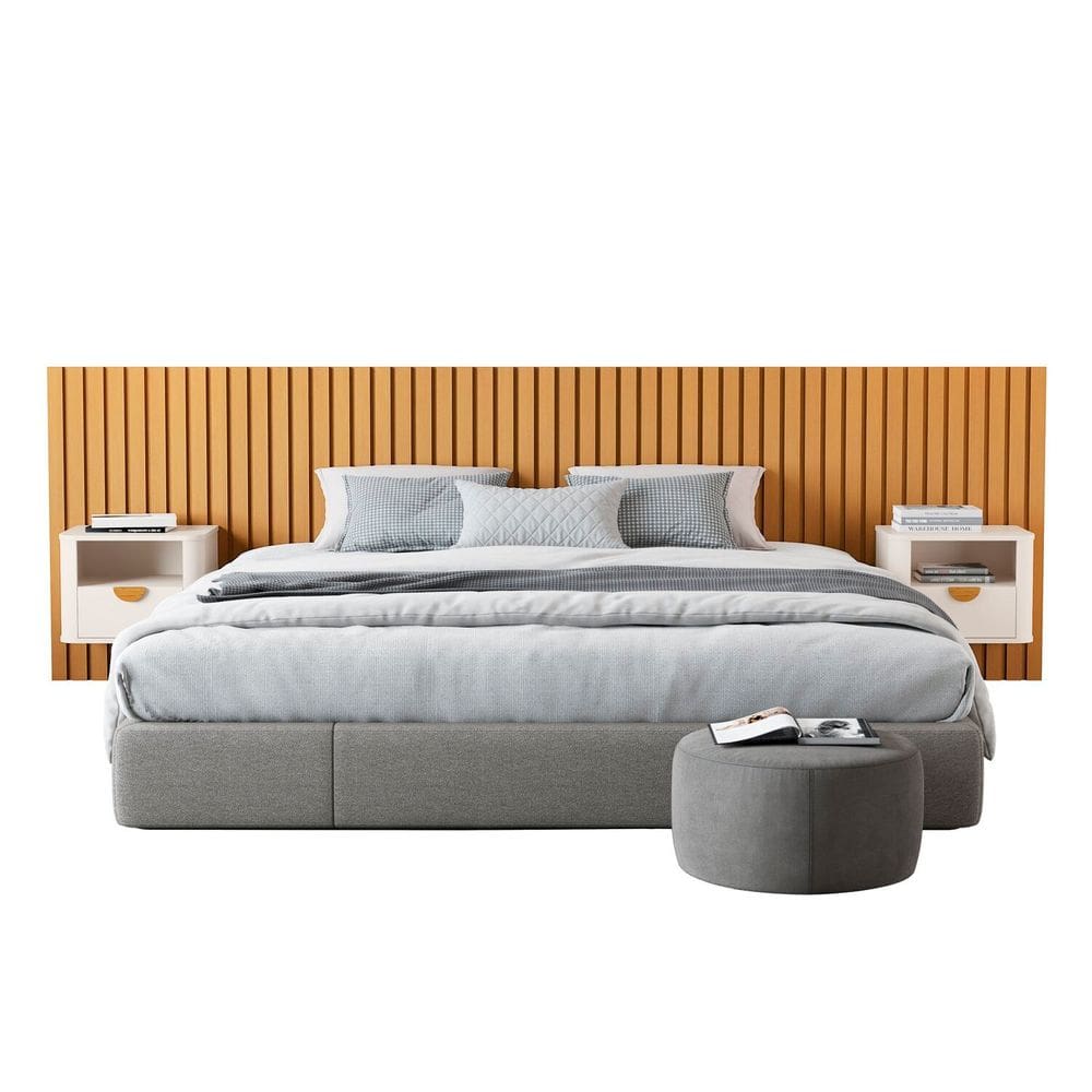 Cabeceira Ripada Maracá King com 2 Mesas de Cabeceira Buriti OFFWHITE