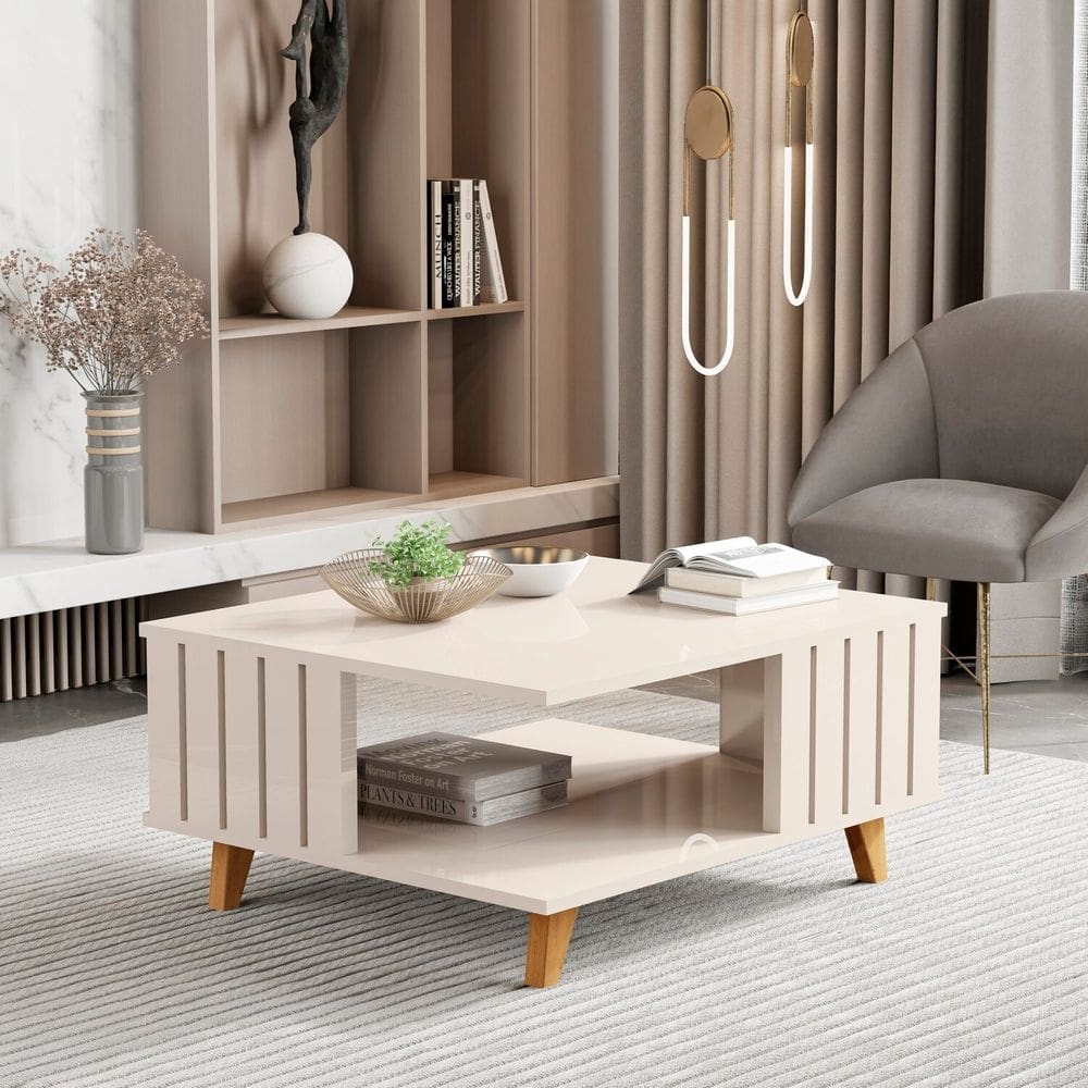 Mesa de Centro Ripada Açaí 33x70x60 Cm Off White