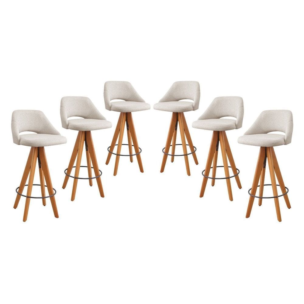 Kit 6 Banquetas Giratórias Estofadas com Encosto Nicole Nude