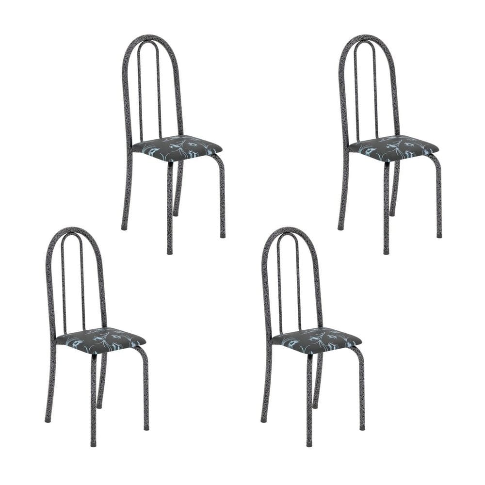 Kit 4 Cadeiras Tubular Iris B 96x36x41 Cm Preto/Mart Prata