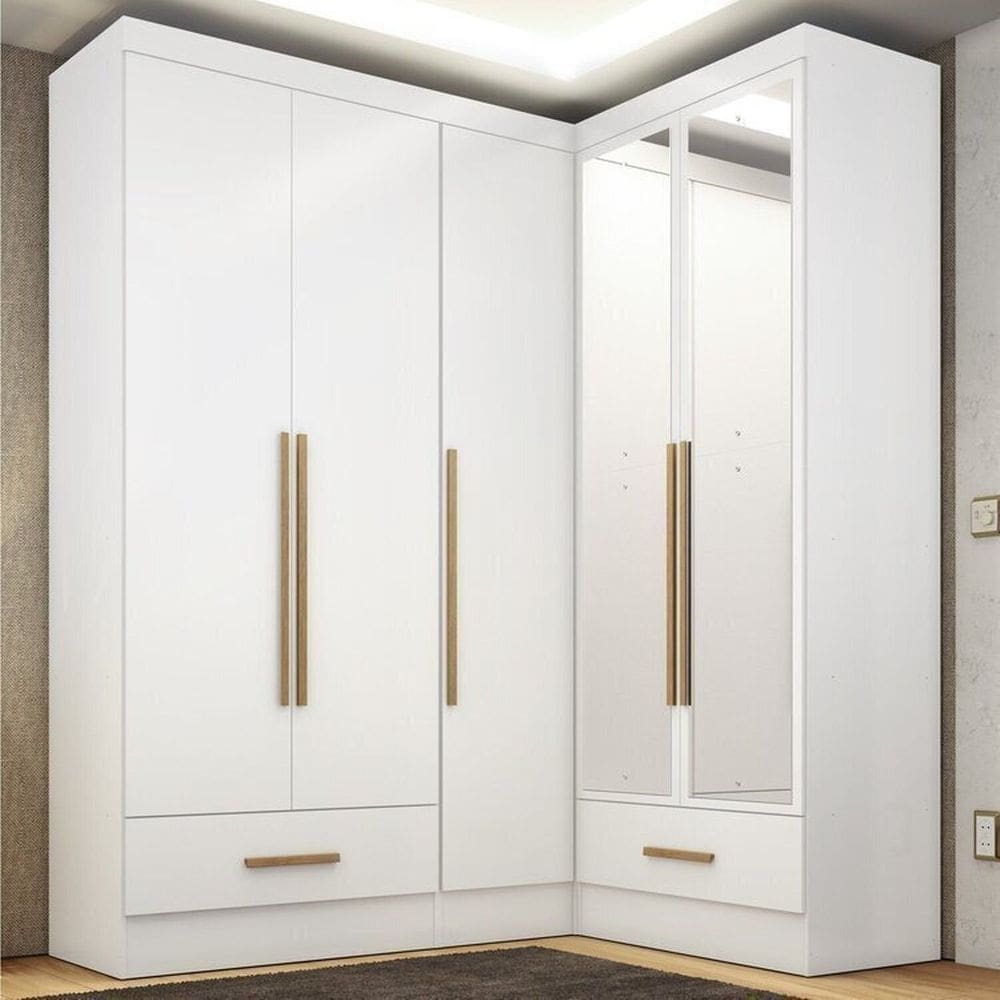 Quarto Modulado De Canto 3 Peças 5 Portas 2 Gavetas Smart Plus Branco