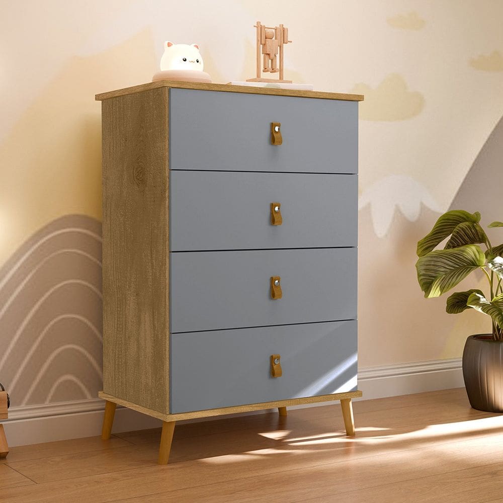 Comoda Infantil com 4 Gavetas Jujuba Cinza/Marrom
