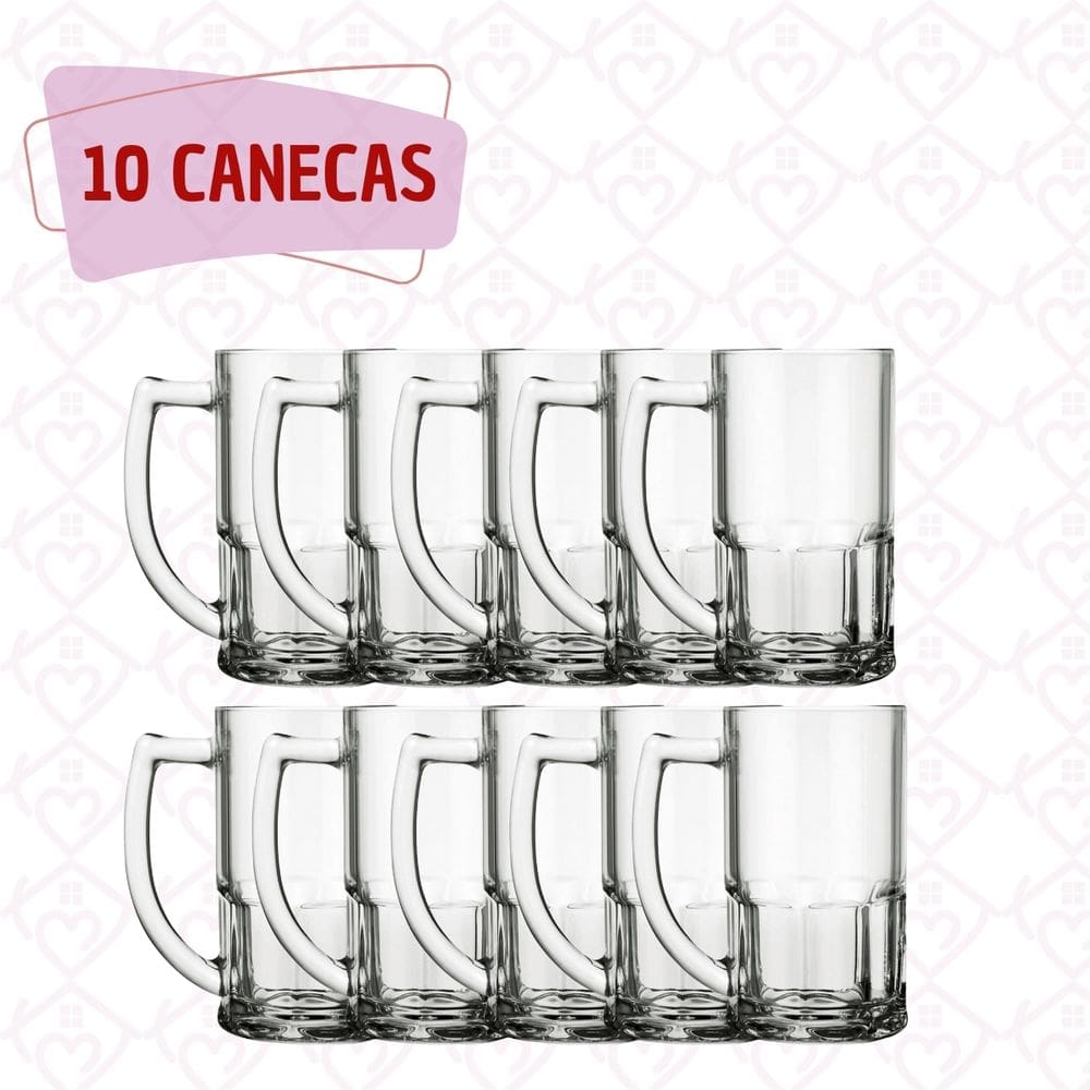 Caneca Vidro Vitamina 320ML Com Alça Para Chopp Cerveja 10Un