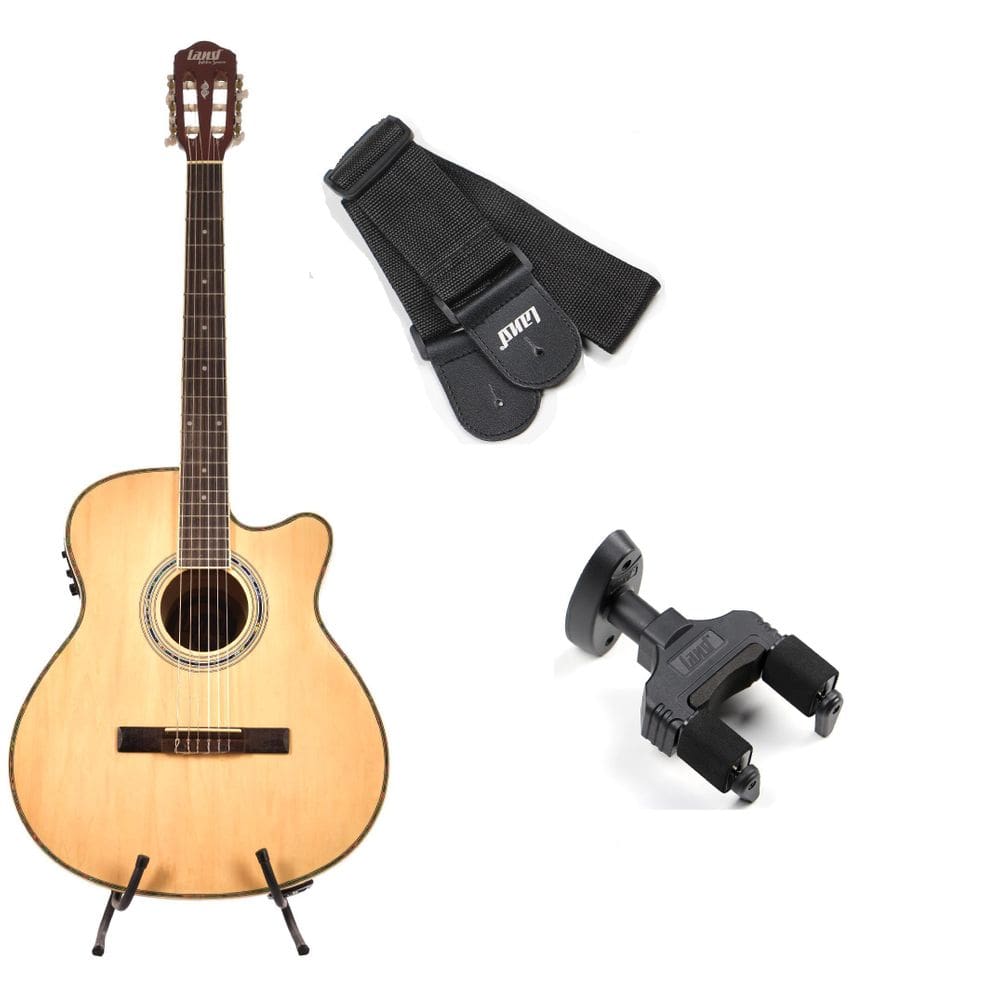 Kit Violão Natural Nylon+Suporte De Parede+Correia