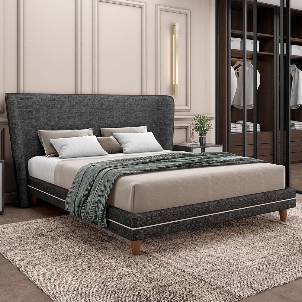 Cabeceira Cama Box King 195cm Nilo P05 Linho Cinza Escuro - Lyam Decor