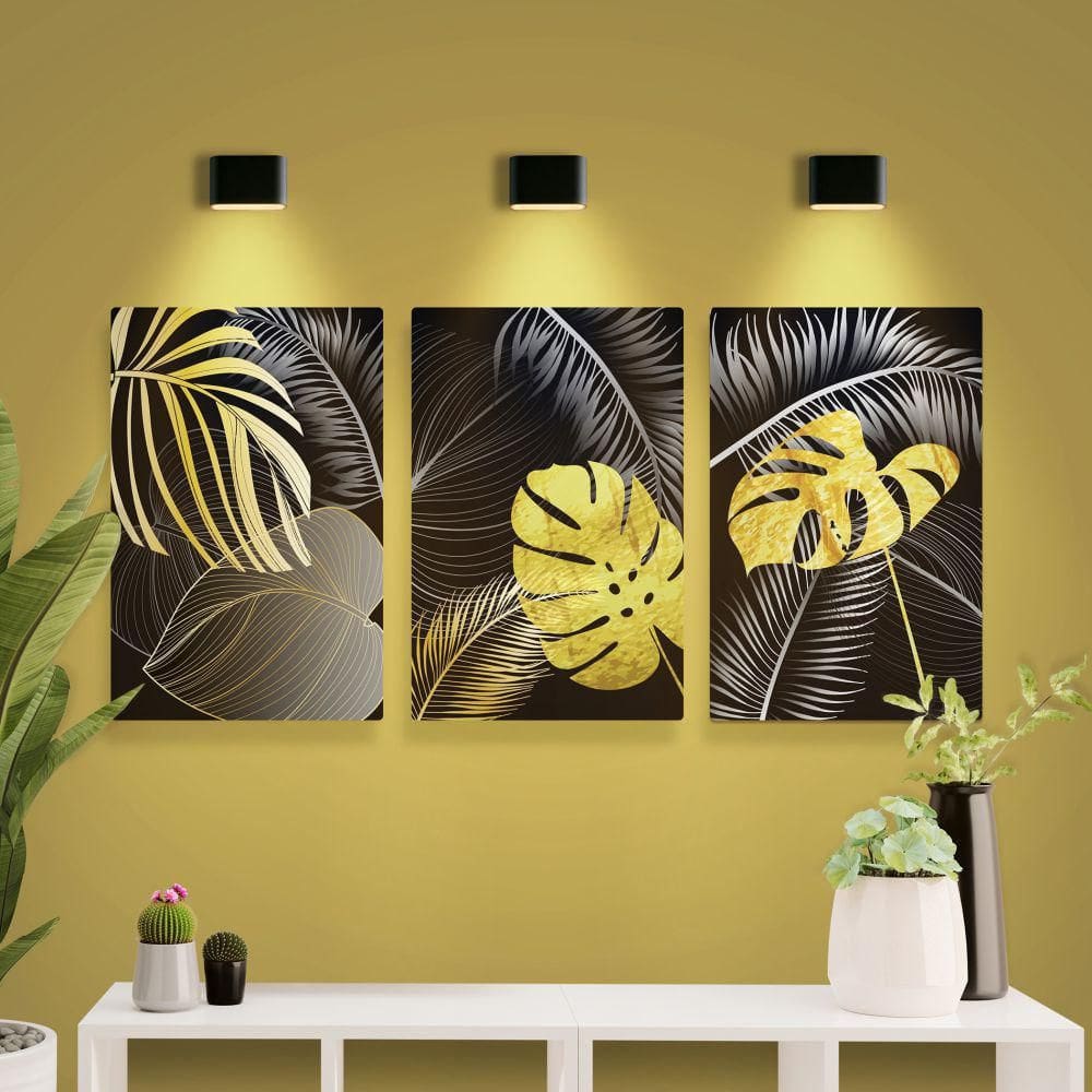Kit 3 Quadros Decorativos Mdf - Folhas Amarelas