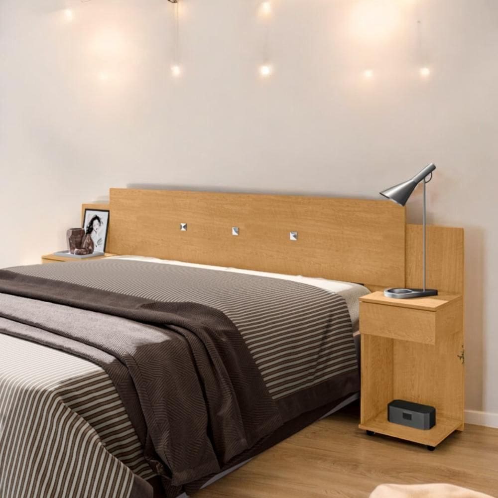 Cabeceira Box Ajustável Com Mesa de Cabeceira Bruna Naturalle