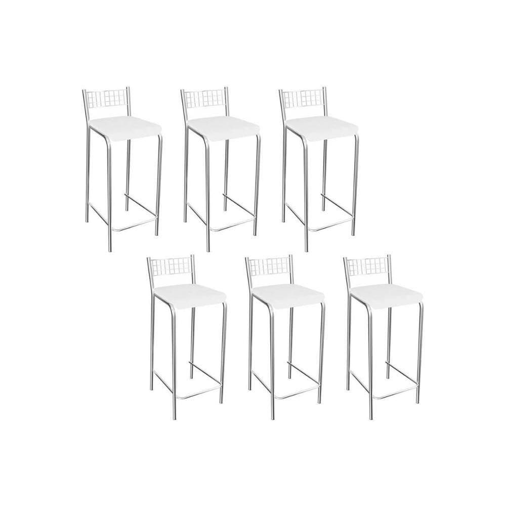 Banqueta De Cozinha Gênova B705 Kit 6 Un Cromada Branco 106