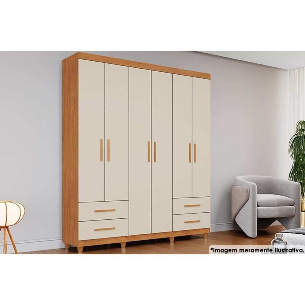 Guarda Roupa Casal 6 Portas E 4 Gavetas C- Pés Canadá Plus Cinamomo-off White - Conquista