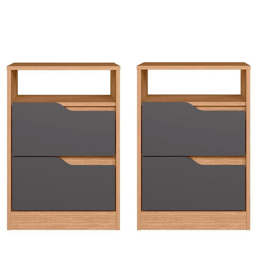 Kit 2 Mesas de Cabeceira 2 Gavetas Sara  Freijó Titanium