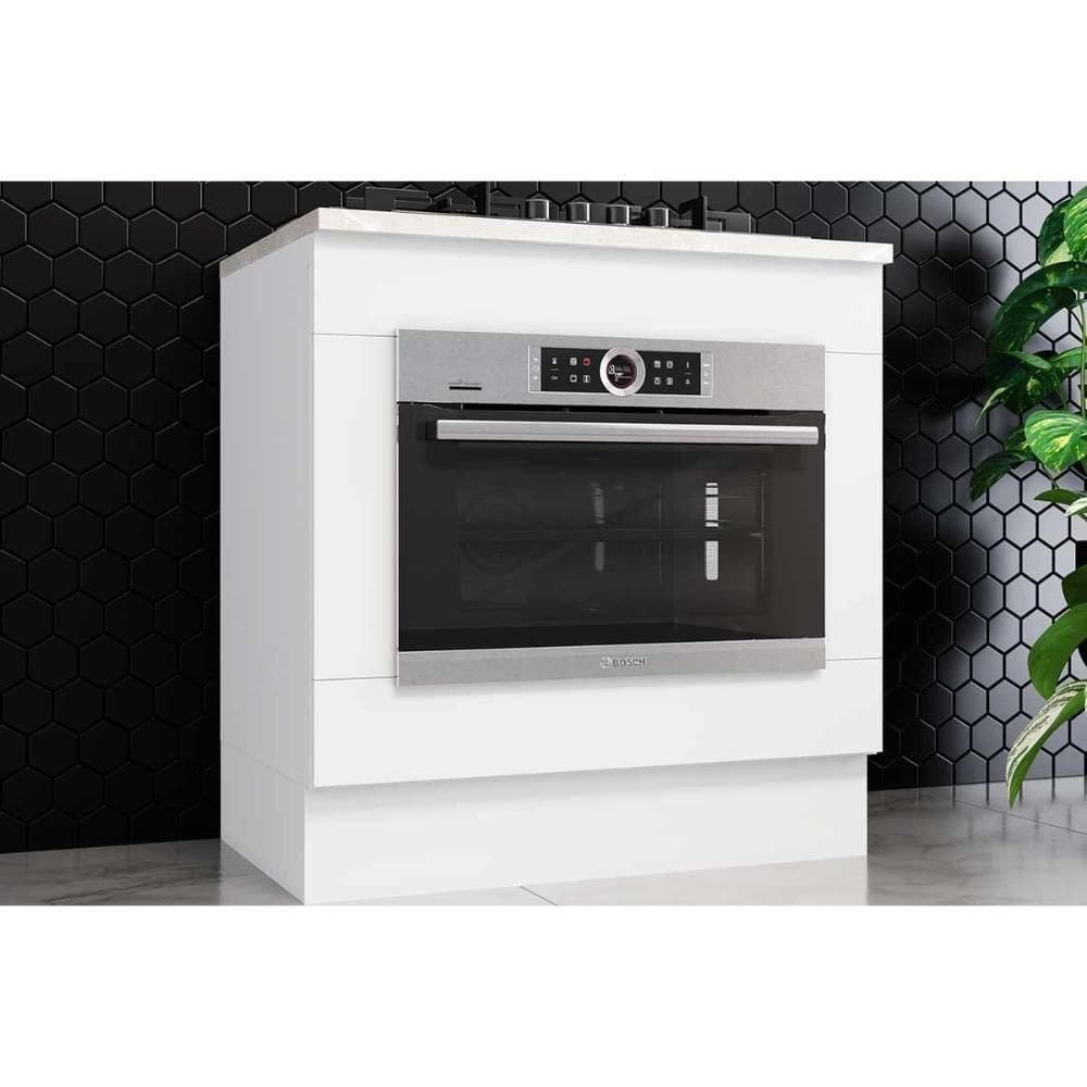 Balcão De Cozinha Modulado Com Tampo Americana Para Forno De Embutir E Cooktop 80cm Branco