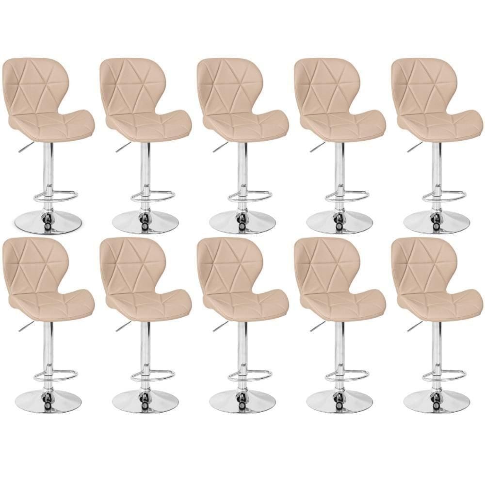 Kit 10 Banquetas Slim Estofada Giratória Com Regulagem De Altura - Nude