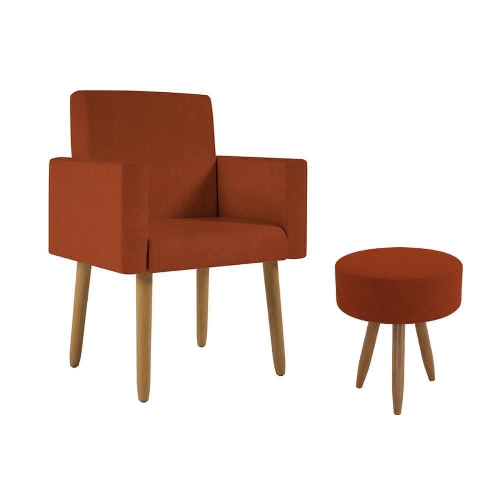 Poltrona Decorativa Cadeira Recepção Com Puff Balaqui Decor Terracota