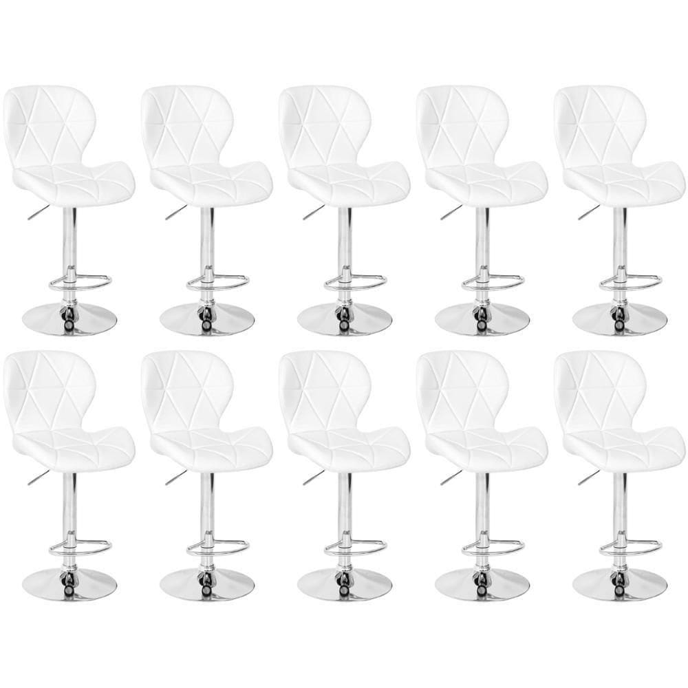 Kit 10 Banquetas Slim Estofada Giratória Com Regulagem De Altura - Branco