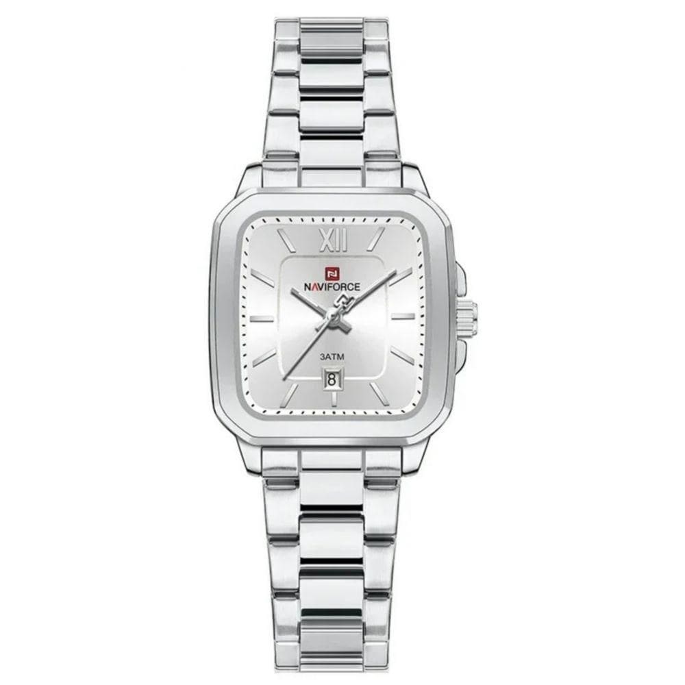 Relógio De Quartzo Feminino Casual Mostrador Quadrado Pulseira Em Aço Inoxidável Impermeavel Branco