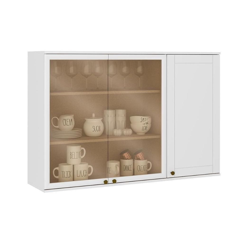 Armário De Cozinha Modulado Bella 2600 Com 3 Portas 2 Com Vidro 120cm Branco