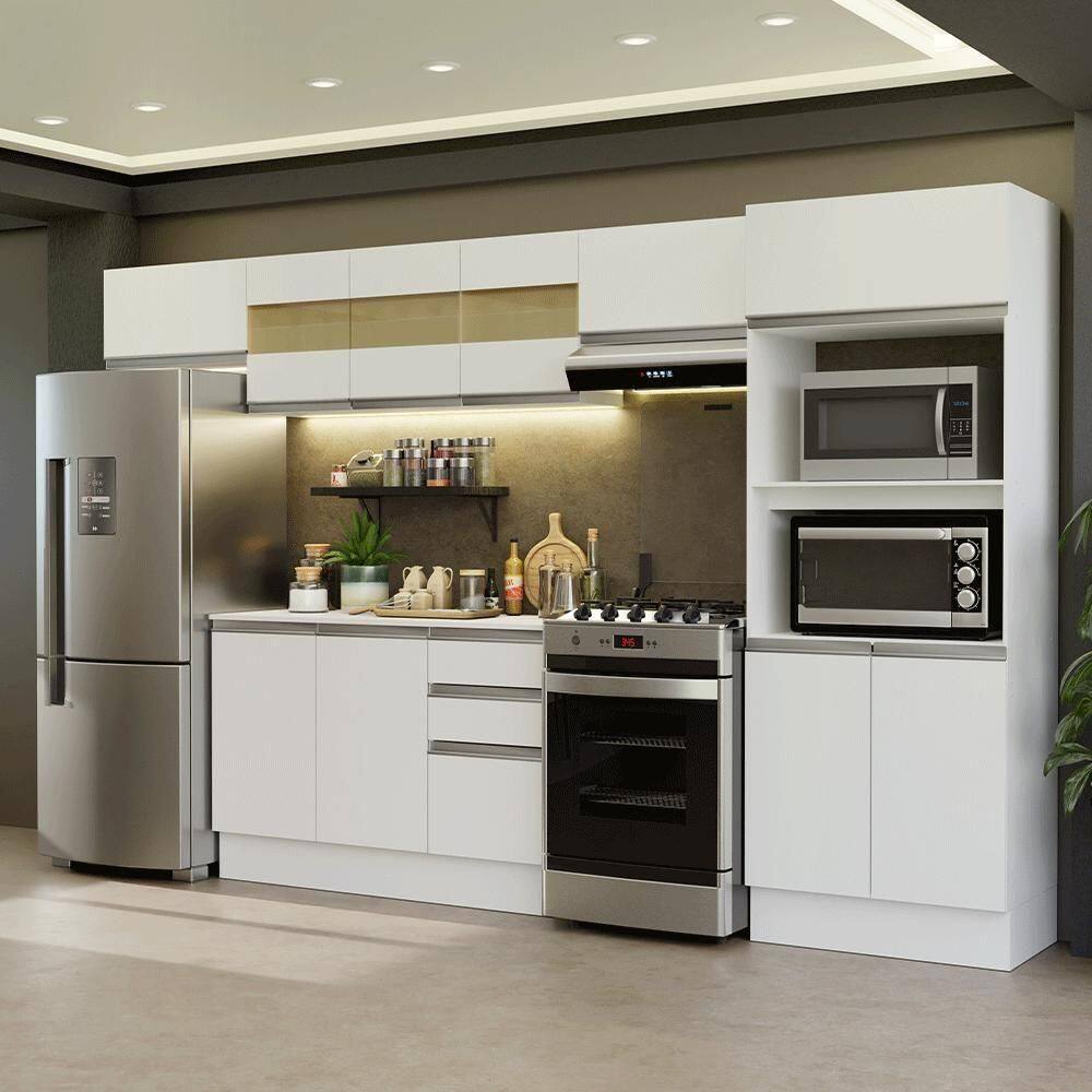 Armário De Cozinha Completa 100% MDF 310 Cm Smart 01 Xa Branco