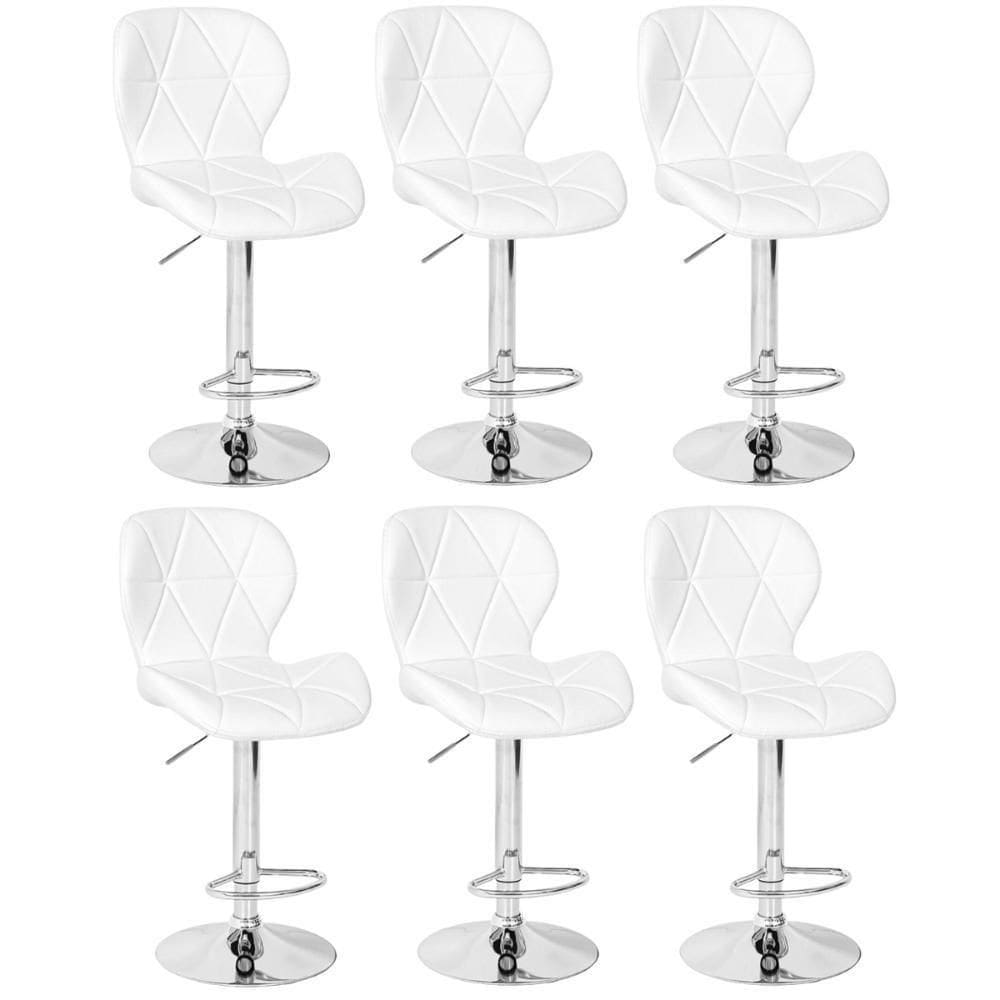 Kit 06 Banquetas Slim Estofada Giratória Com Regulagem De Altura - Branco