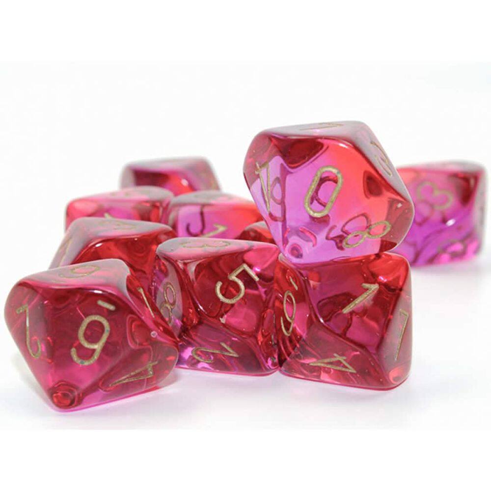 Dice Chessex Gemini D10 16 mm translúcido vermelho-violeta x10