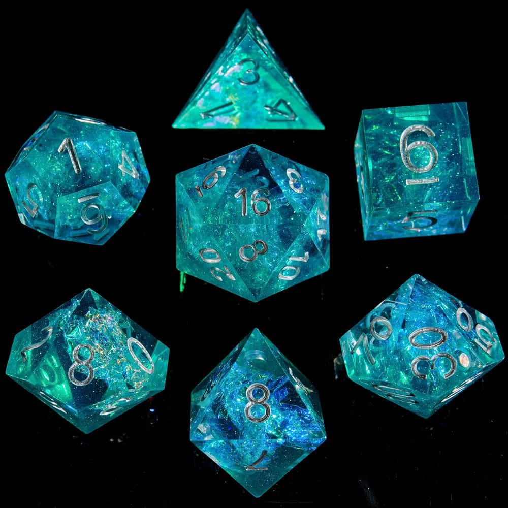 Conjunto de dados FugaCity DND, verde brilhante, resina artesanal, 7 unidades