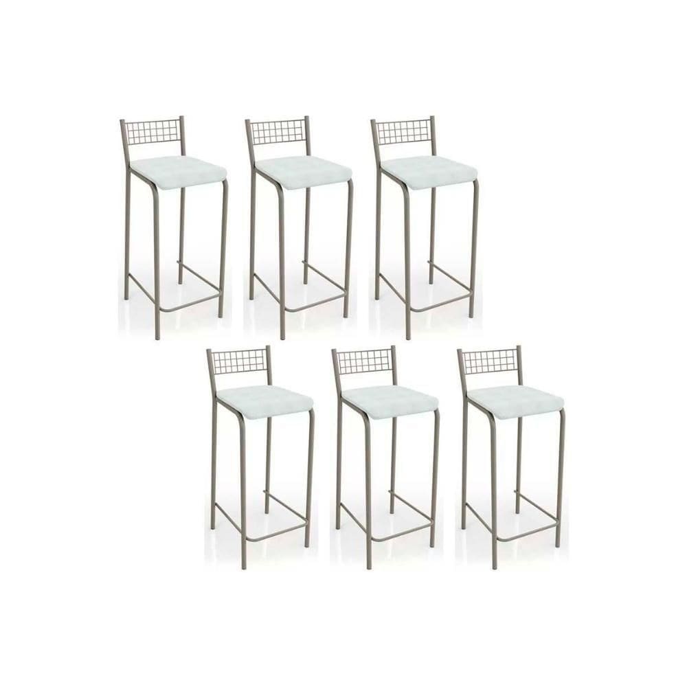 Banqueta De Cozinha Gênova B705 Kit 6 Un Niquel Branco 106