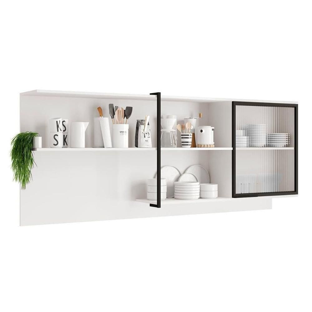 Armário De Cozinha Modulado Alpha 2504 Com 1 Porta Com Vidro Canelado 200cm Branco