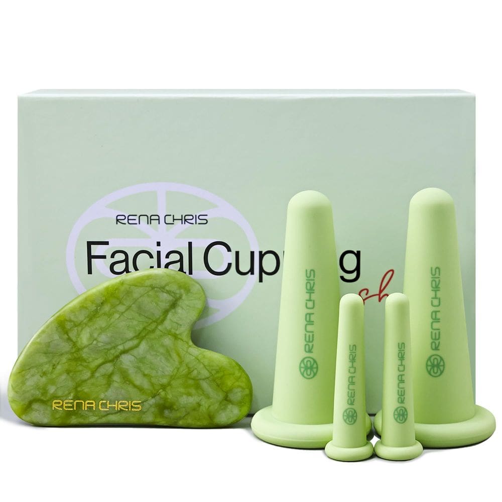 Conjunto de ventosas faciais e ferramenta facial Gua Sha Rena Chris Green
