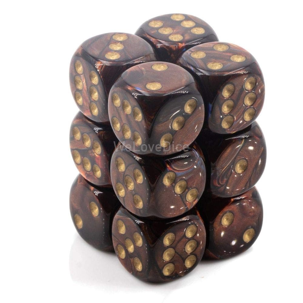 Conjunto de dados Chessex D&D Scarab Blue Blood & Gold 12 D6 16mm