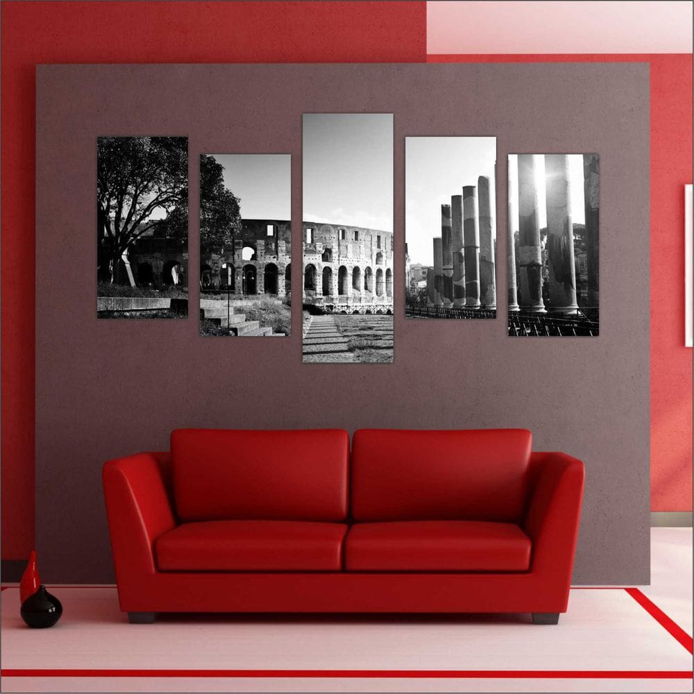 Quadro Decorativo Coliseu Mosaico Com 5 Peças Preto Branco 5