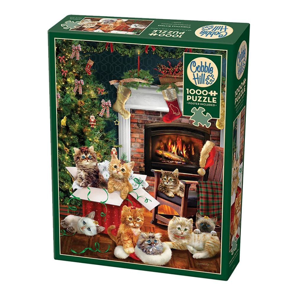 Quebra-cabeça Cobble Hill Christmas Kittens 1000 peças com pôster