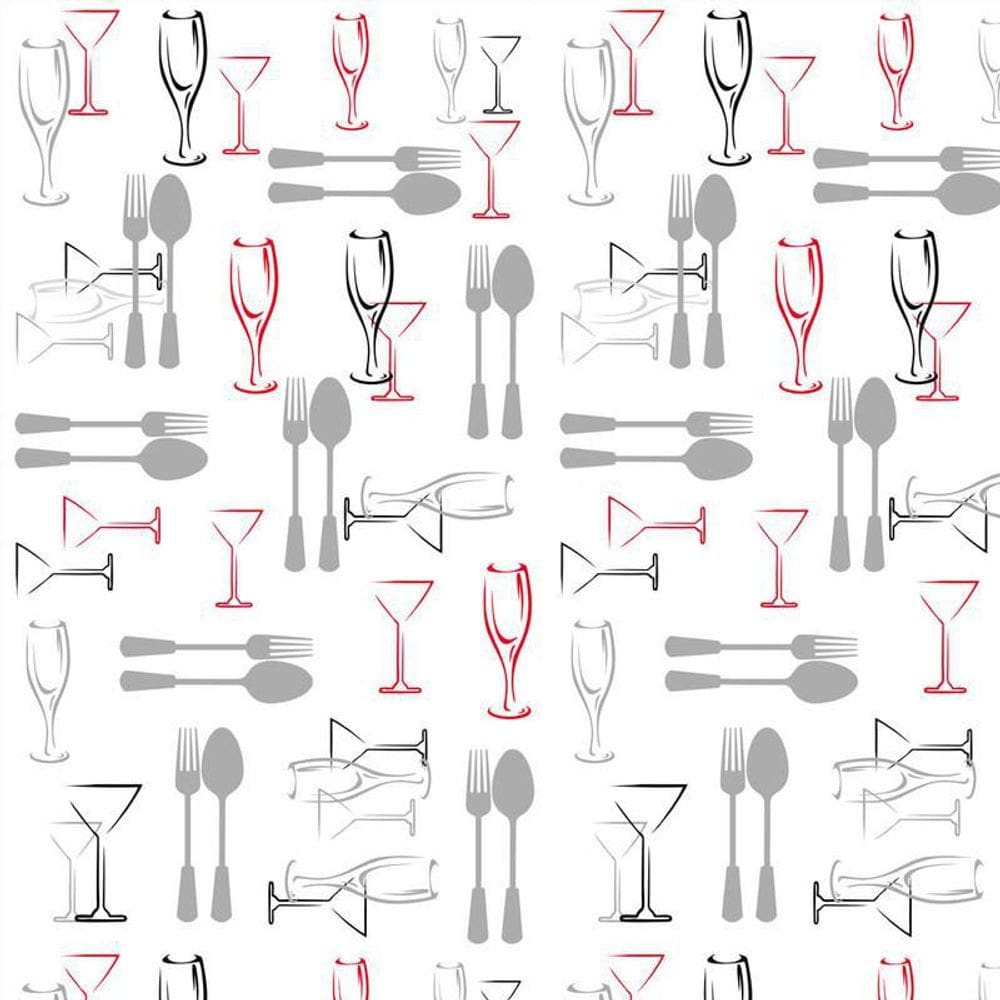 Papel Parede Taças E Talheres Vermelho E Cinza Autocolante