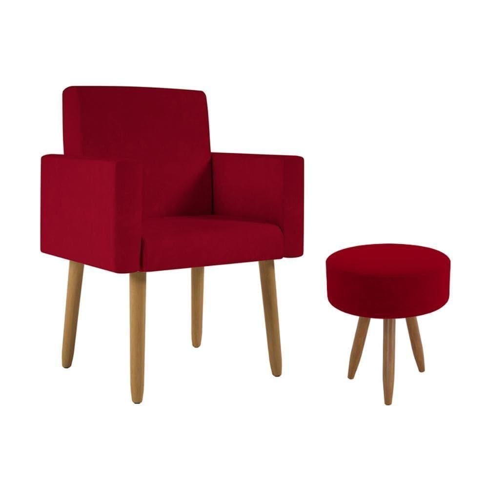 Poltrona Decorativa Cadeira Consultorio Com Puff - Balaqui Cor:vermelho Vermelho